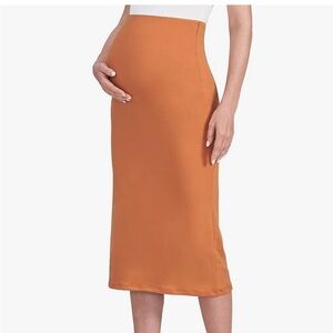 Orange Maternity Midi Pencil Skirt